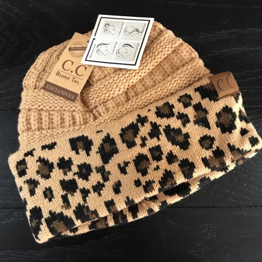 C.C Exclusives Messy Bun Beanie Tail Leopard Hat - Picture 6 of 8